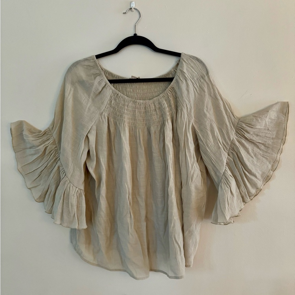 Chico’s Linen-Blend Peasant Blouse with elastic neck XL (Chico’s size 2)
